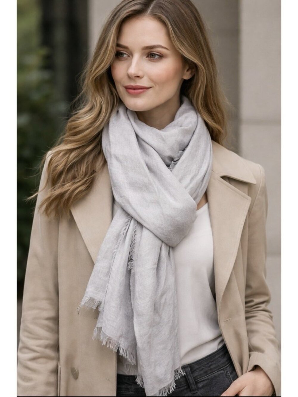 Nordstrom Tissue Weight Wool & Cashmere Scarf 29 x 73” Oversized Light Gray $99